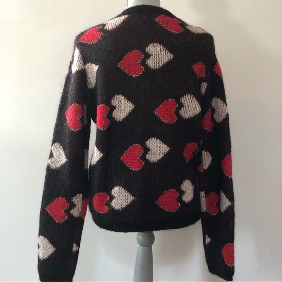 La Petite Francaise mohair wool sweater heart pattern black with pink and red - Picture 4 of 8